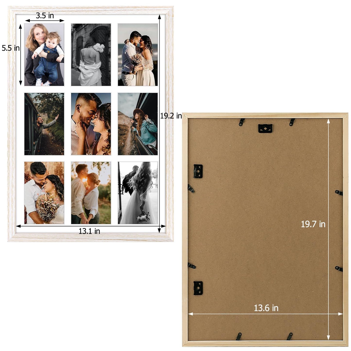 13.6x19.7 Wood Collage Frame with Real Glass and White Displays (9) 4x6 Pictures