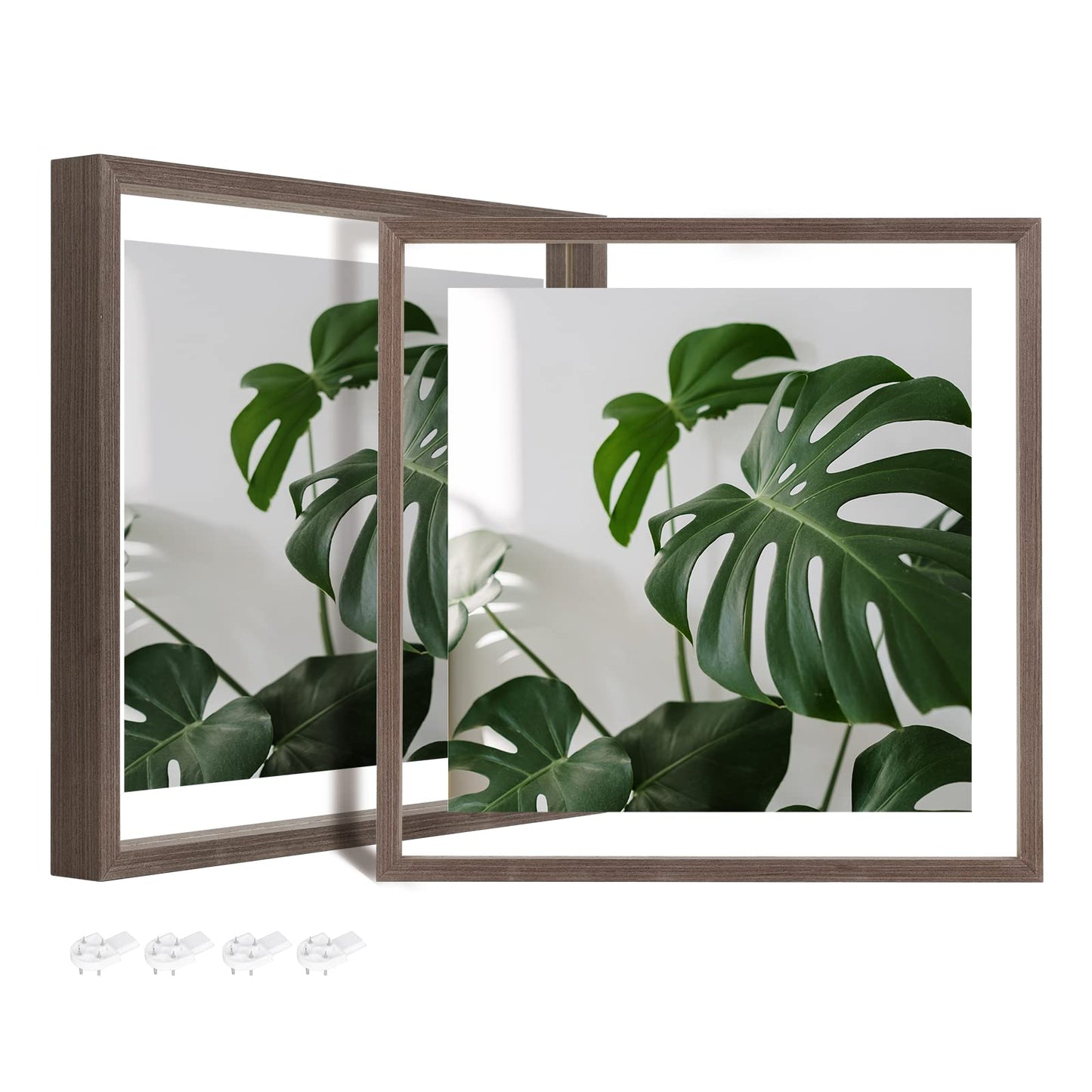 Floating Frames Set of 2, Double Glass Picture Frame, Made of Solid Wood Display Any Size Photo up to 11x14, Wall Mount or Tabletop Standing