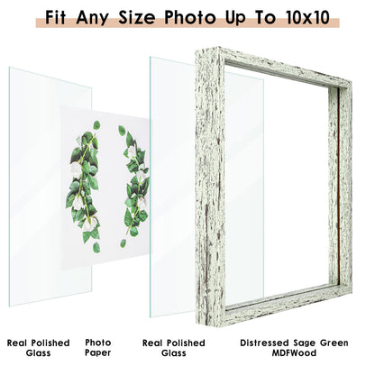 Floating Frame Set of 2, Double Glass Rustic Photo Frame for Wall Hanging or Tabletop, Display 4x6 or 3x5 Photo for Floating Effect