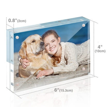 Acrylic Photo Frames Horizontal Magnet Double Sided Photo Frame with Microfiber Cloth, 12 + 12MM Thickness Clear Picture Frame Desktop Display