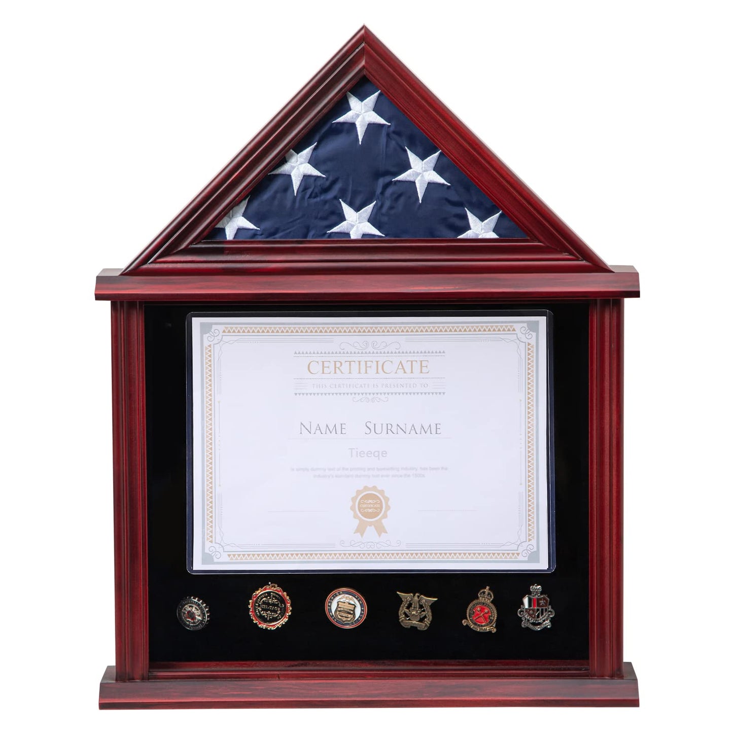 Large Military Shadow Box Solid Wood Burial Flag Display Case for American Veteran Display Fits a Folded 5'x9.5' Flag Mahogany Finish