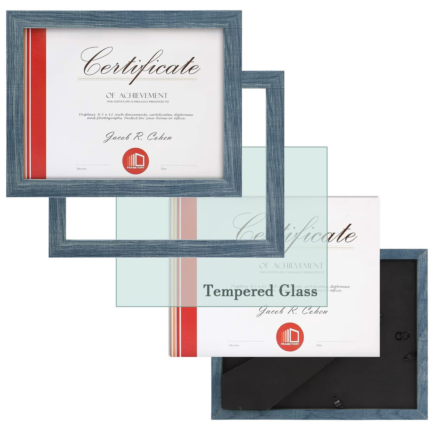 8.5 x 11 Picture Frame with Back Hangers for Wall Display, Easel Stand for Tabletop, for Certificates, Wide Molding