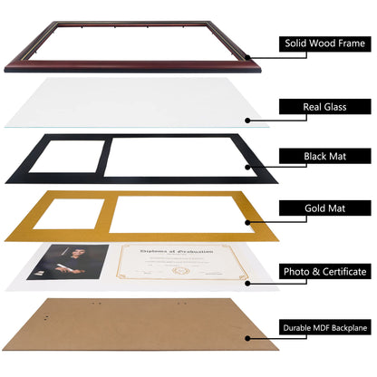 11x14 Diploma Frame 15x18 Certificate without Mat, Solid Wood & UV Protection Acrylic, Cherry Finish