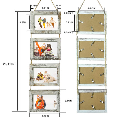 4x6 Wall Hanging Picture Frames Collage with 4 Opening Distressed White Frames