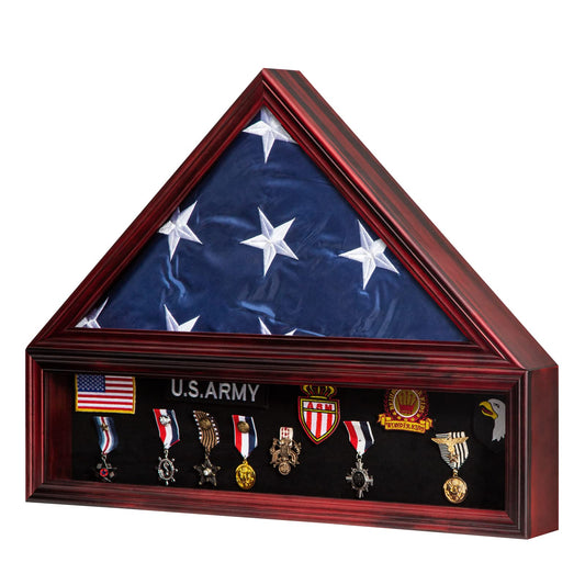 Large Military Shadow Box Solid Wood Burial Flag Display Case for American Veteran Display Fits a Folded 5'x9.5' Flag Mahogany Finish