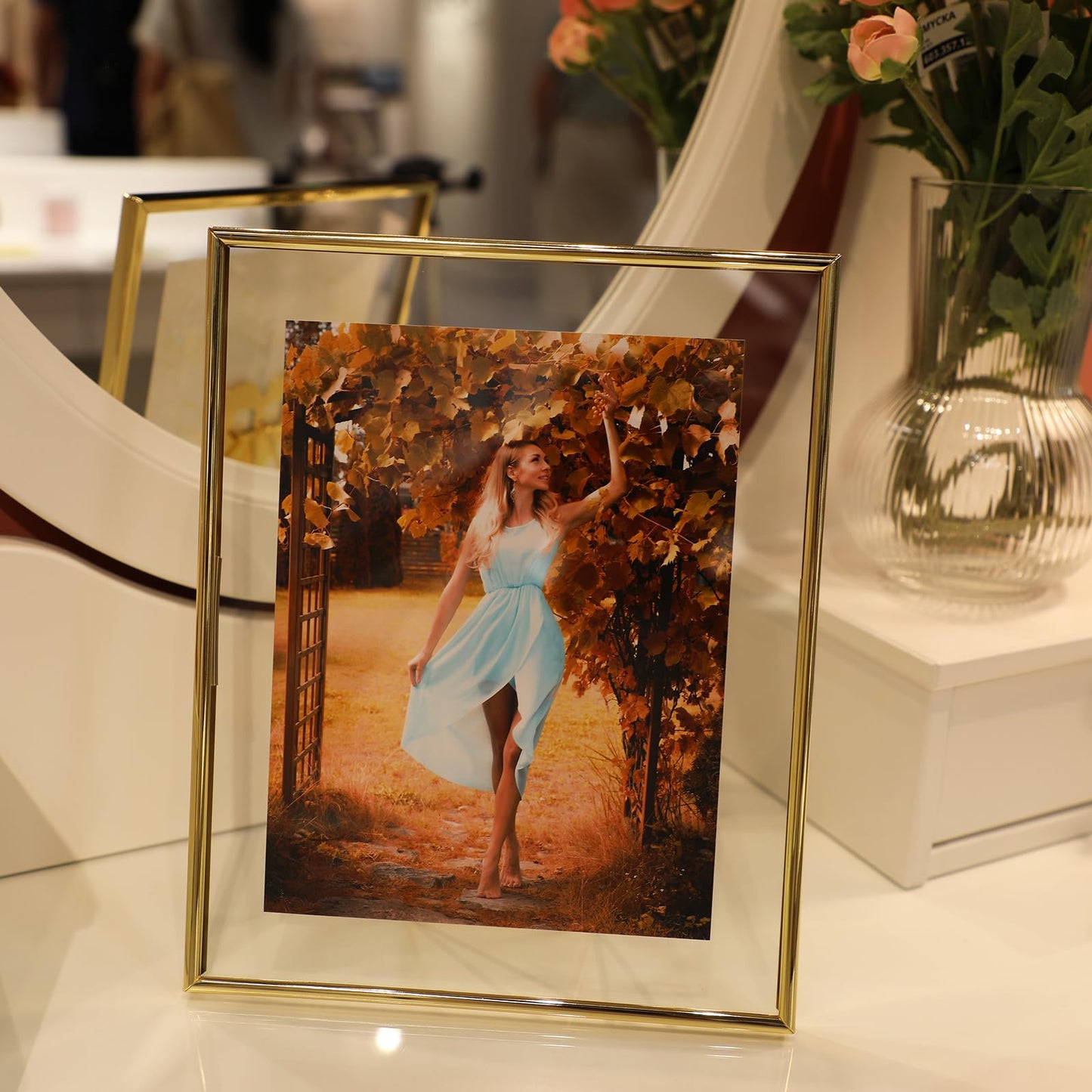 Gold Floating Frame Tabletop Shelf Photo Frames