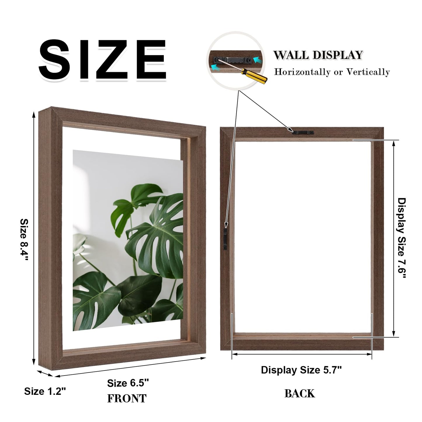 Floating Frames Set of 2, Double Glass Picture Frame, Made of Solid Wood Display Any Size Photo up to 11x14, Wall Mount or Tabletop Standing