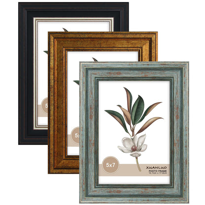 3 Pack Picture Frames Farmhouse Rustic Vintage Distressed Wood Grain Photo Frame with Tempered Glass for Table Top Display and Wall Hanging