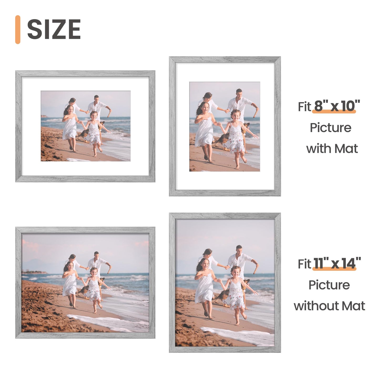 Picture Frame Set of 5, Display Pictures with Mat Without Mat, Wall Gallery Photo Frames