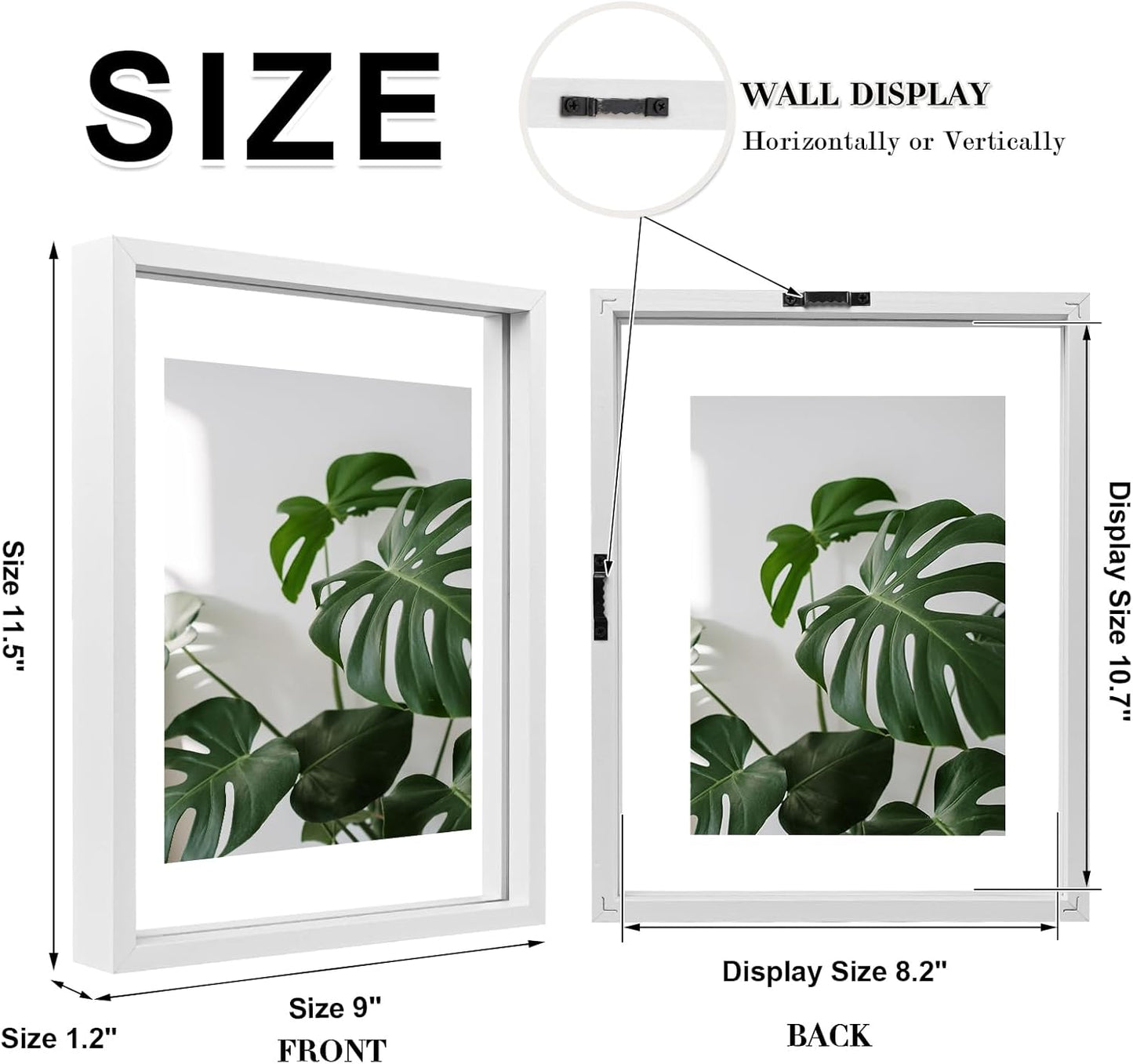 Floating Frames Set of 2, Double Glass Picture Frame, Made of Solid Wood Display Any Size Photo up to 11x14, Wall Mount or Tabletop Standing