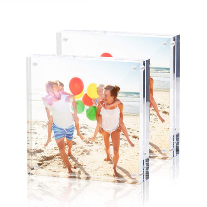 Acrylic Photo Frames Horizontal Magnet Double Sided Photo Frame with Microfiber Cloth, 12 + 12MM Thickness Clear Picture Frame Desktop Display