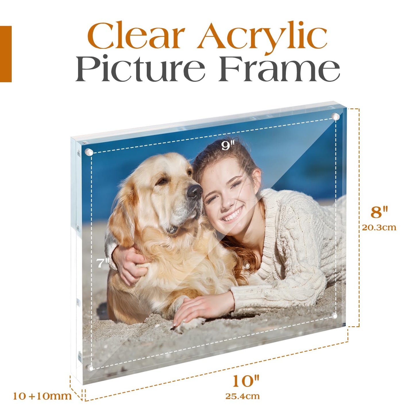 Acrylic Photo Frames Horizontal Magnet Double Sided Photo Frame with Microfiber Cloth, 12 + 12MM Thickness Clear Picture Frame Desktop Display