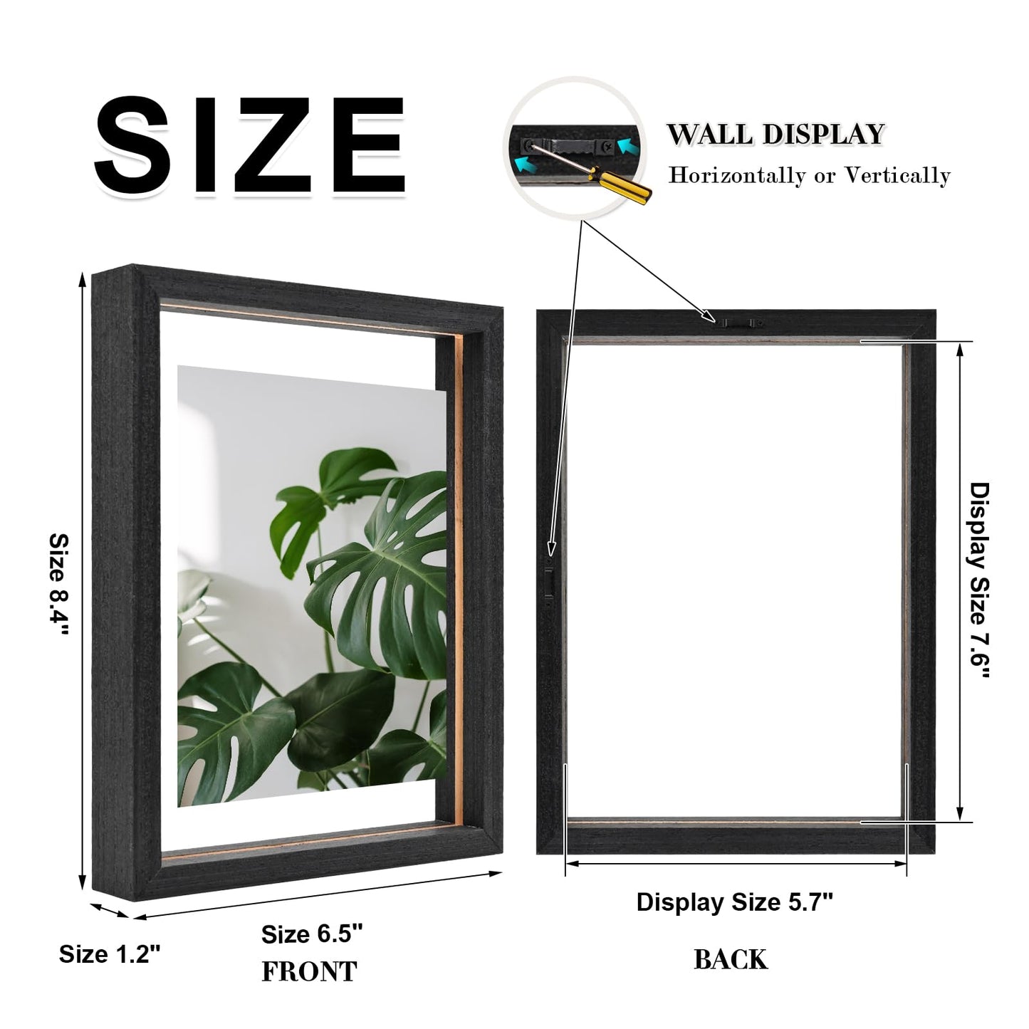 Floating Frames Set of 2, Double Glass Picture Frame, Made of Solid Wood Display Any Size Photo up to 11x14, Wall Mount or Tabletop Standing