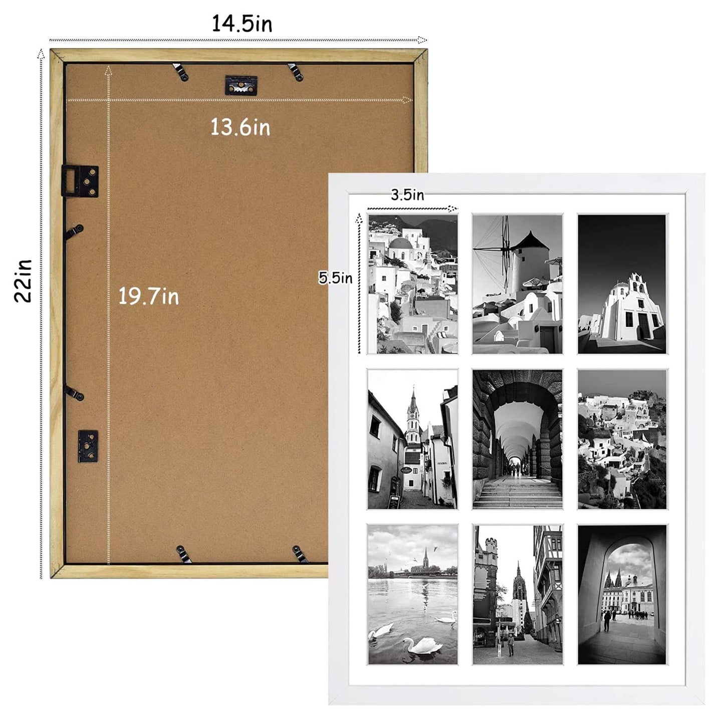 13.6x19.7 Wood Collage Frame with Real Glass and White Displays (9) 4x6 Pictures