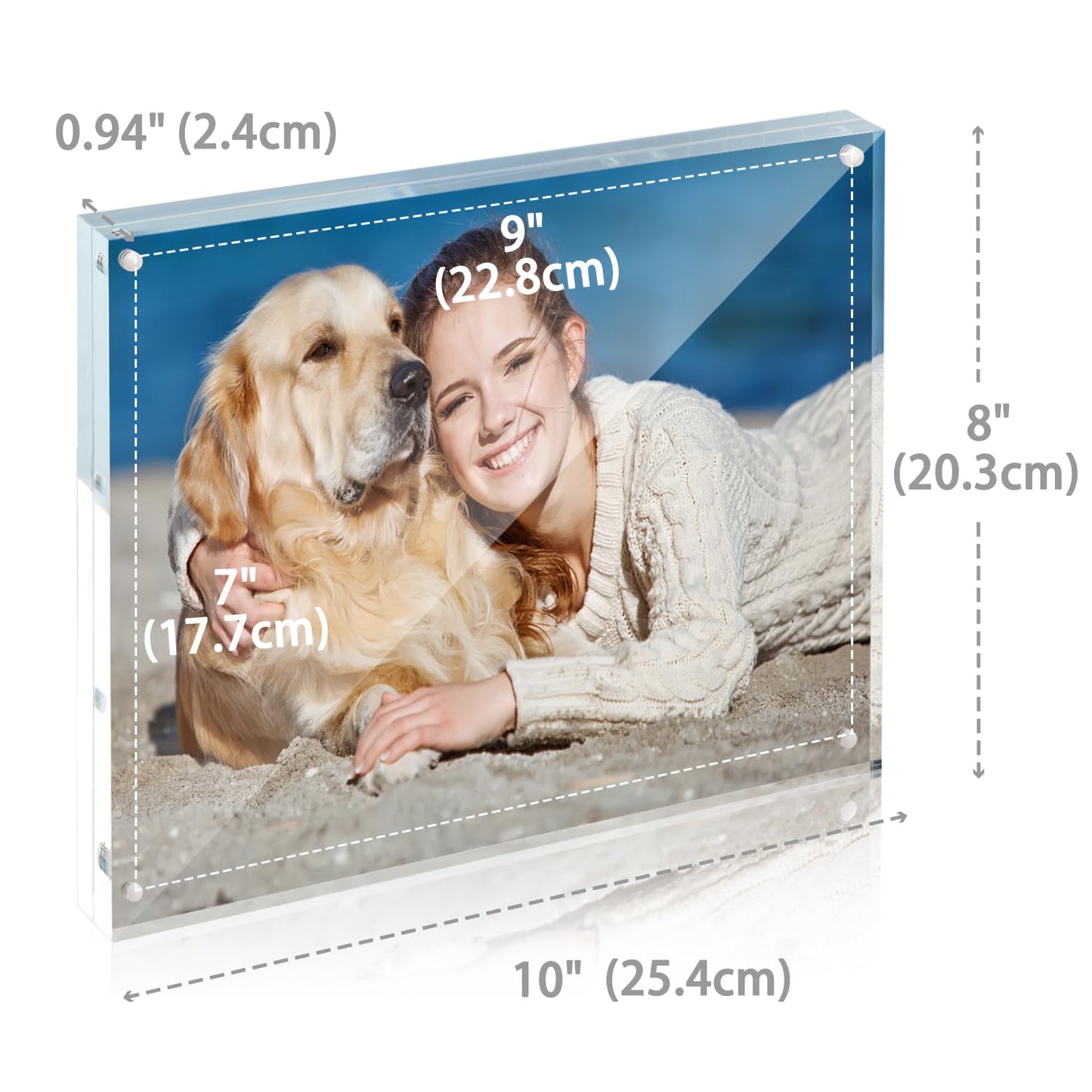 Acrylic Photo Frames Horizontal Magnet Double Sided Photo Frame with Microfiber Cloth, 12 + 12MM Thickness Clear Picture Frame Desktop Display