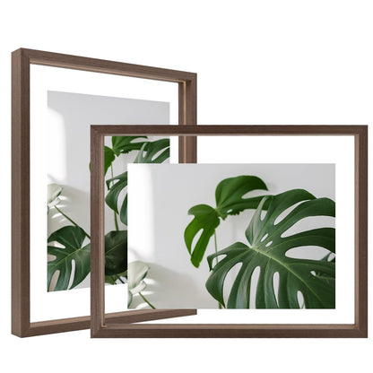 Floating Frames Set of 2, Double Glass Picture Frame, Made of Solid Wood Display Any Size Photo up to 11x14, Wall Mount or Tabletop Standing