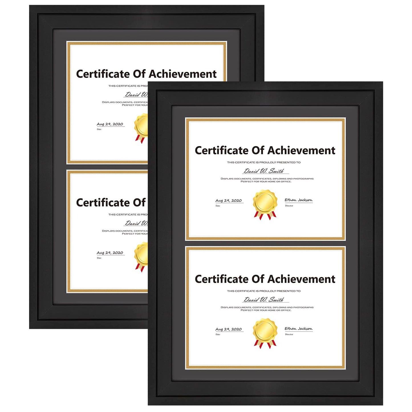 14x20 Double Diploma Frame, Black Frame to Display Double 8.5x11 Document, Solid Wood & Tempered Glass Protection