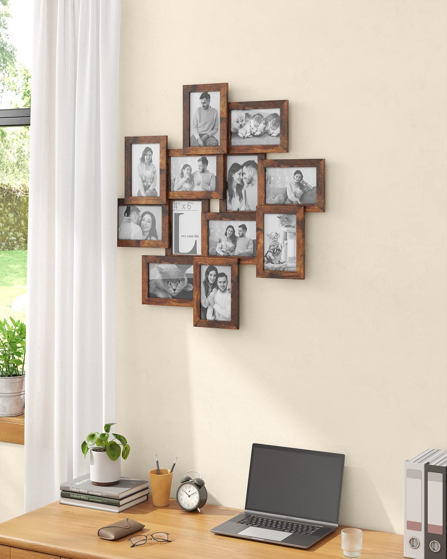 4x6 Collage Picture Frames, 12-Pack Picture Frames Collage for Wall Decor, Rustic Brown Photo Collage Frame, Multi Picture Frame Set with Glass Front, Assembly Required