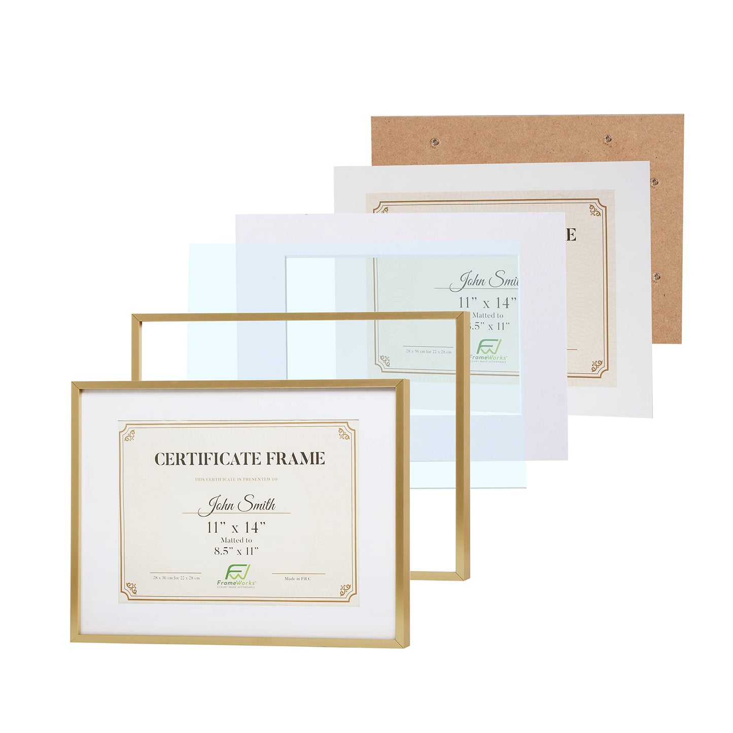 11”x14” Matted to 8.5”x11” – Deluxe Brass Gold Aluminum Contemporary Diploma Frame with Tempered Glass and Removable Mat