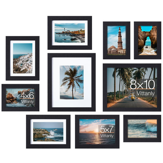 10 Pack Picture Frames Collage Wall Decor, Gallery Frame Set for Wall or Tabletop Display, Two 8x10, Four 5x7, and Four 4x6 Photo Frames