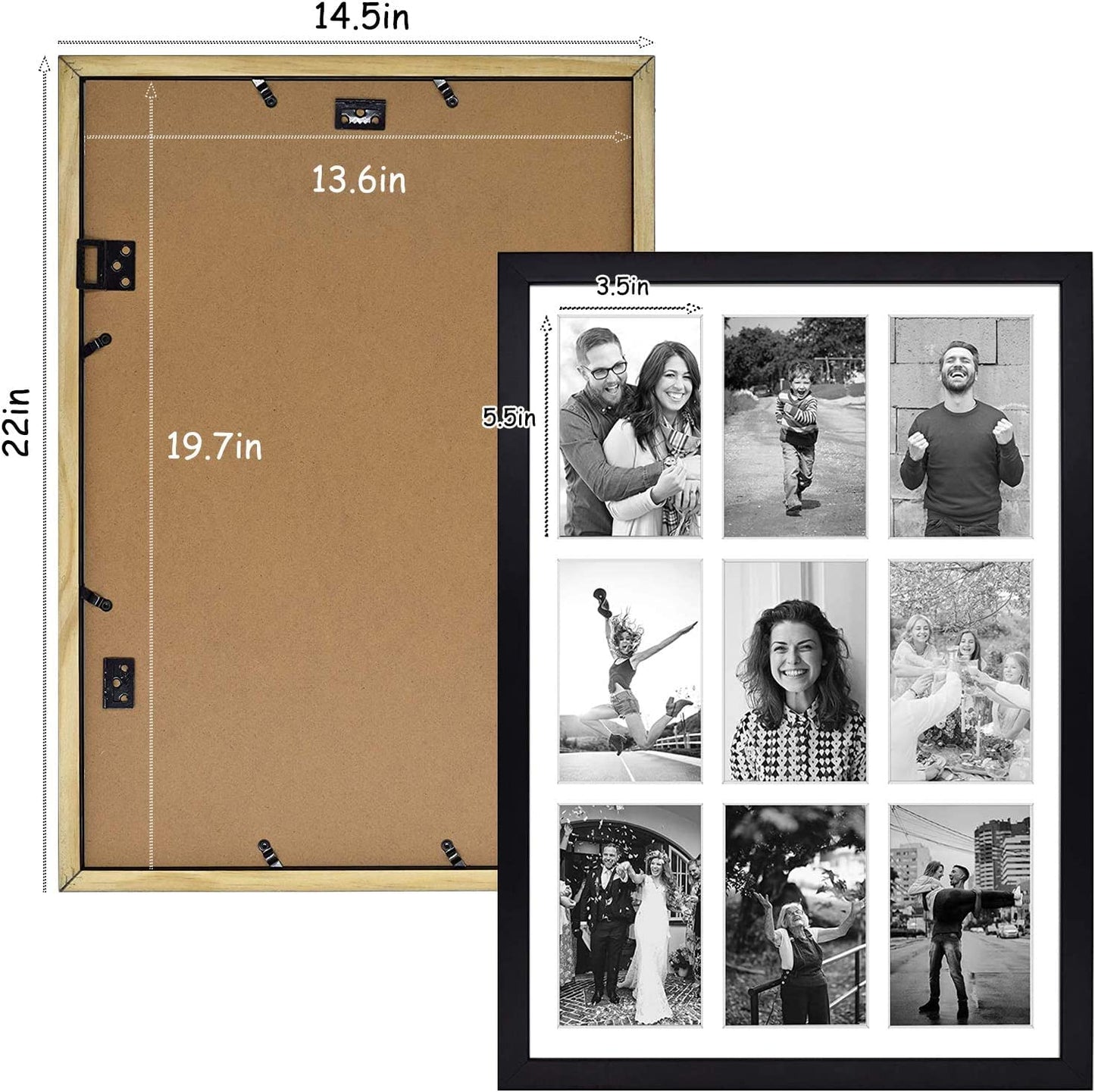 13.6x19.7 Wood Collage Frame with Real Glass and White Displays (9) 4x6 Pictures