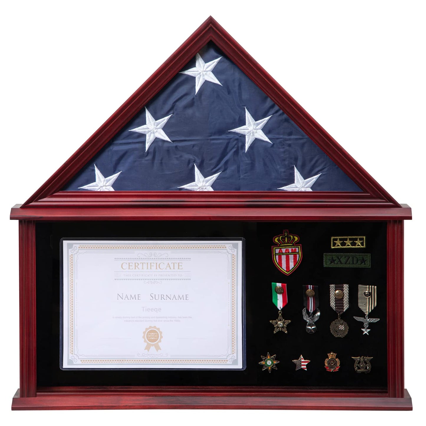 Large Military Shadow Box Solid Wood Burial Flag Display Case for American Veteran Display Fits a Folded 5'x9.5' Flag Mahogany Finish