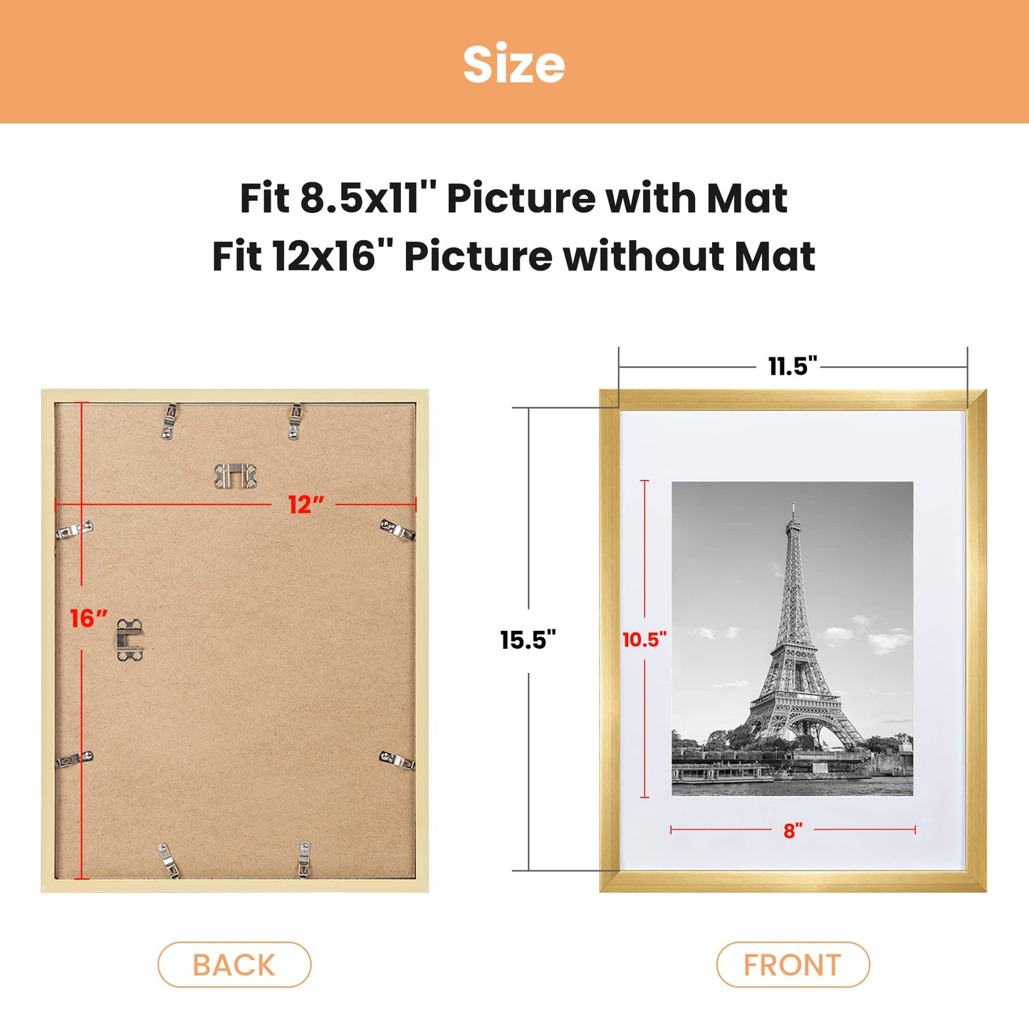 Picture Frame Set of 5, Display Pictures with Mat Without Mat, Wall Gallery Photo Frames