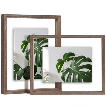 Floating Frames Set of 2, Double Glass Picture Frame, Made of Solid Wood Display Any Size Photo up to 11x14, Wall Mount or Tabletop Standing