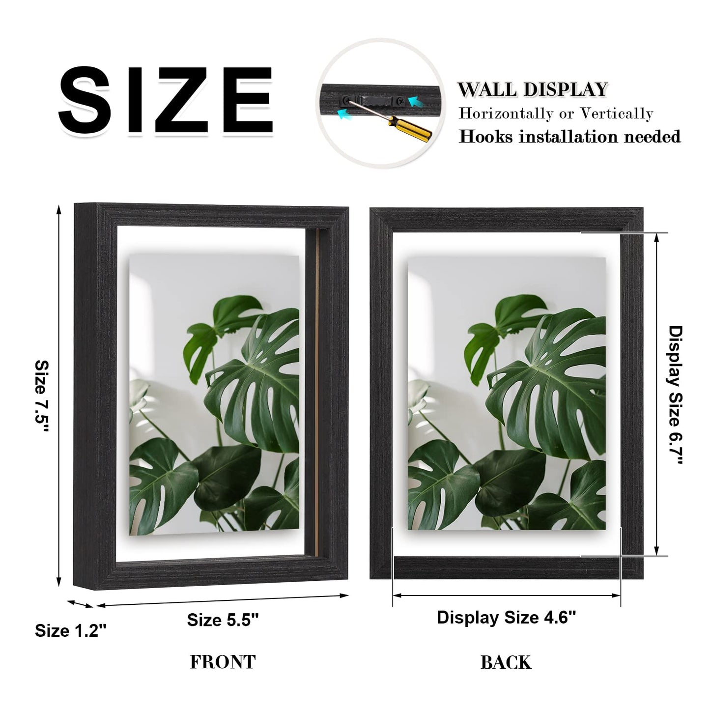 Floating Frames Set of 2, Double Glass Picture Frame, Made of Solid Wood Display Any Size Photo up to 11x14, Wall Mount or Tabletop Standing