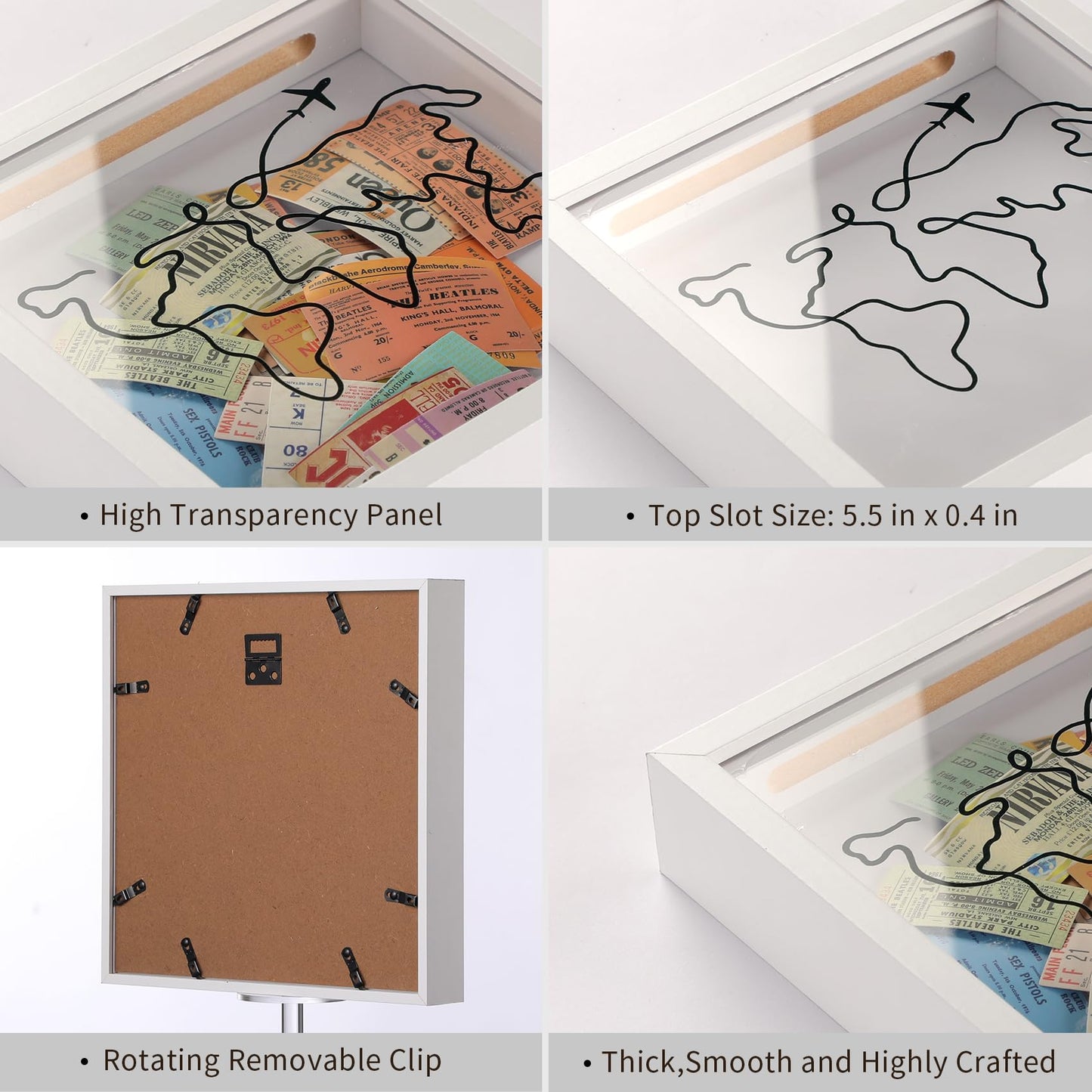 Travel Adventure Archive Shadow Box For Memories, & Concert Travel Ticket Stub Top Loading Shadow Keepsake Box With Slot On Top