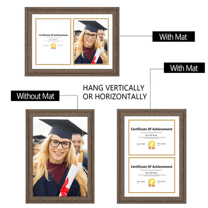 14x20 Double Diploma Frame, Black Frame to Display Double 8.5x11 Document, Solid Wood & Tempered Glass Protection