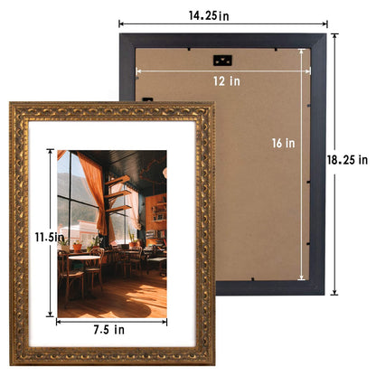 Ornate Finish Vintage Photo Frame with White Mat & Real Glass