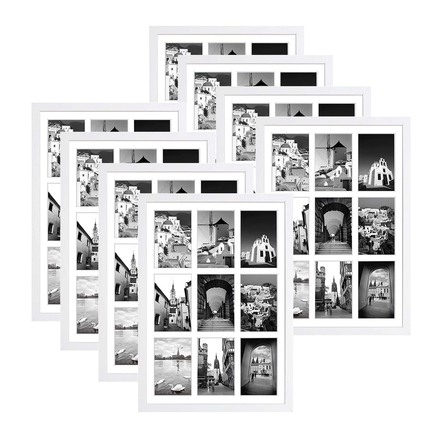 13.6x19.7 Wood Collage Frame with Real Glass and White Displays (9) 4x6 Pictures