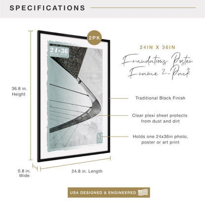 Foundation Poster Frame Traditional Brass, Vertical & Horizontal Wall Hanging Large Picture Frame for Photos, Posters & Art Prints