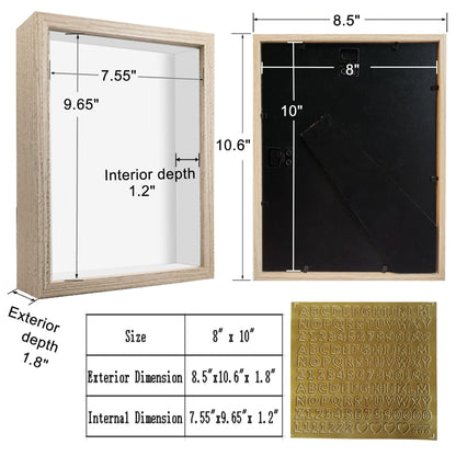 Shadow Box Frame Display Case with Letter Stickers, 3D Picture Frame, Display Case Box for Memorabilia, Baby Items, Wedding Memories, Crafts, Tickets and Photos