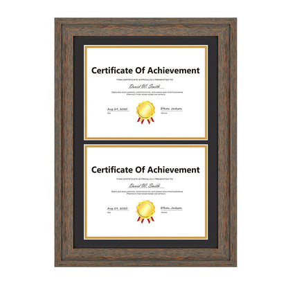 14x20 Double Diploma Frame, Black Frame to Display Double 8.5x11 Document, Solid Wood & Tempered Glass Protection