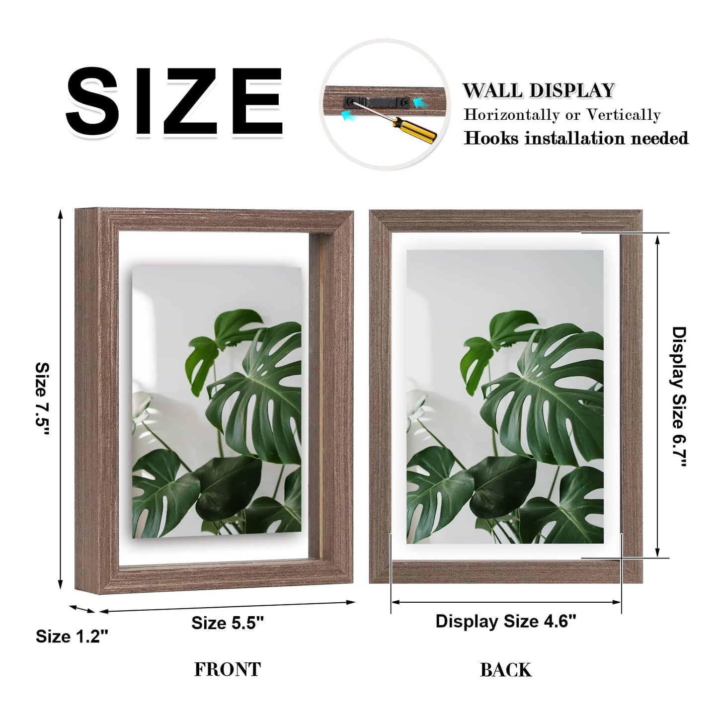 Floating Frames Set of 2, Double Glass Picture Frame, Made of Solid Wood Display Any Size Photo up to 11x14, Wall Mount or Tabletop Standing