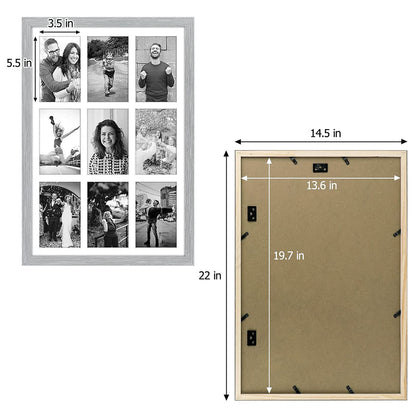 13.6x19.7 Wood Collage Frame with Real Glass and White Displays (9) 4x6 Pictures