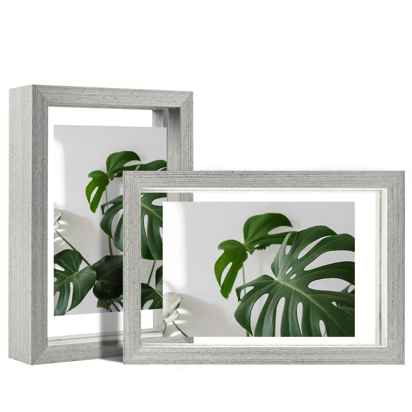 Floating Frames Set of 2, Double Glass Picture Frame, Made of Solid Wood Display Any Size Photo up to 11x14, Wall Mount or Tabletop Standing