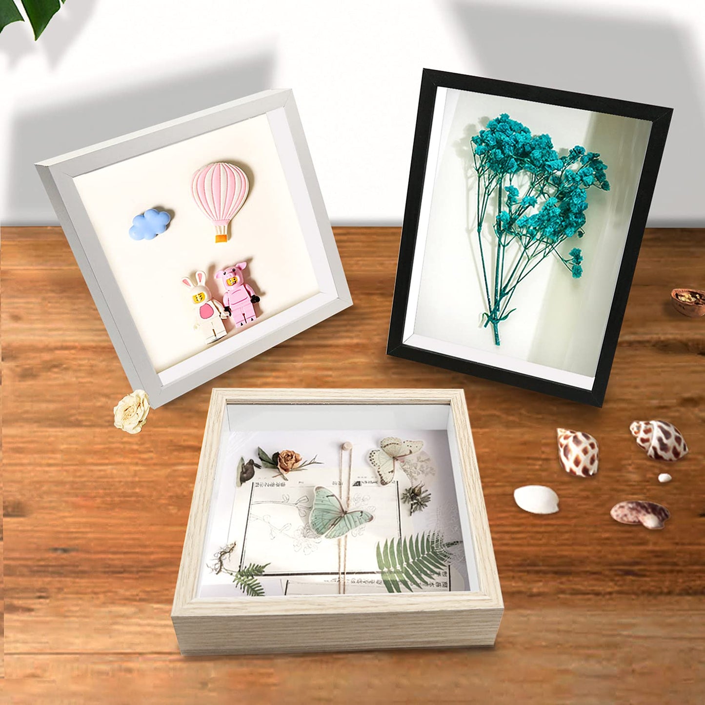 Shadow Box Frame Display Case with Letter Stickers, 3D Picture Frame, Display Case Box for Memorabilia, Baby Items, Wedding Memories, Crafts, Tickets and Photos