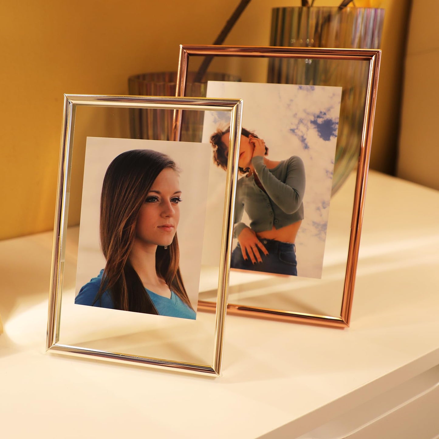 Gold Floating Frame Tabletop Shelf Photo Frames