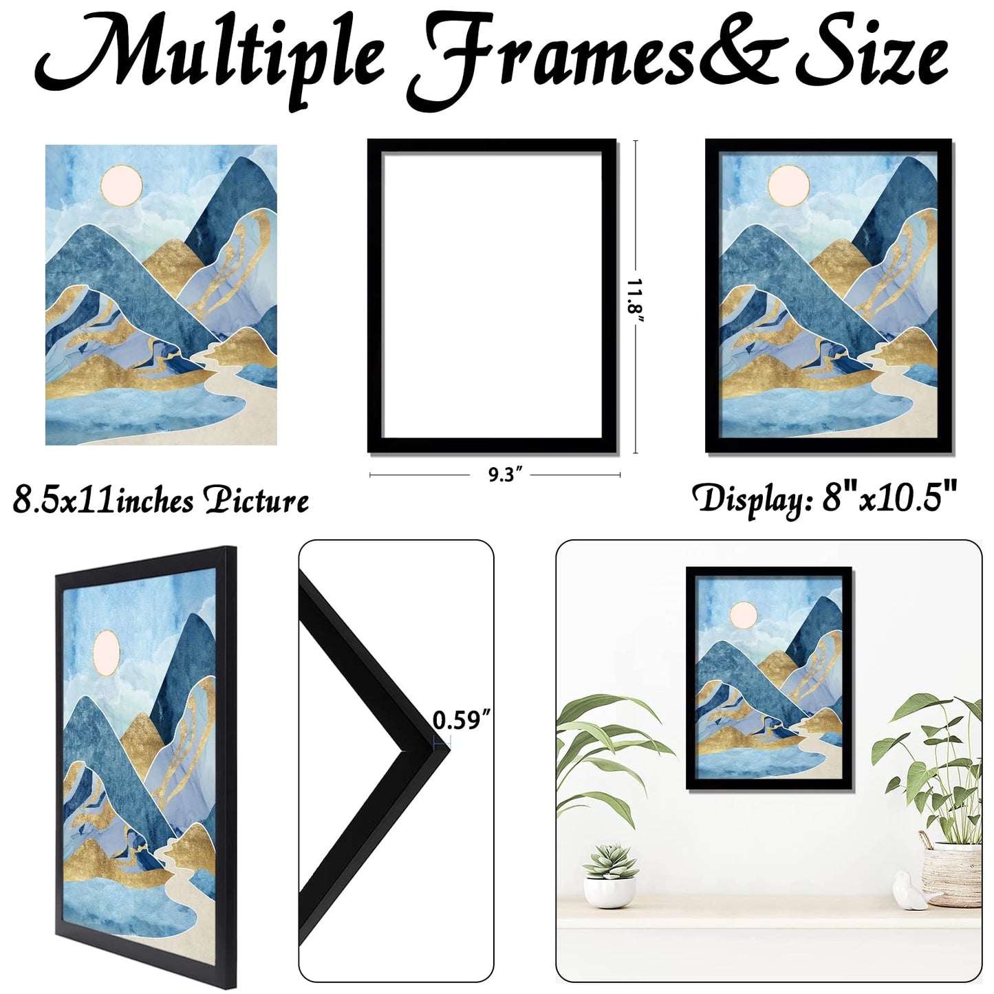 Picture Frame for Photo Poster Canvas Certificate Document Display Horizontally or Vertically High Transparent Wall Gallery