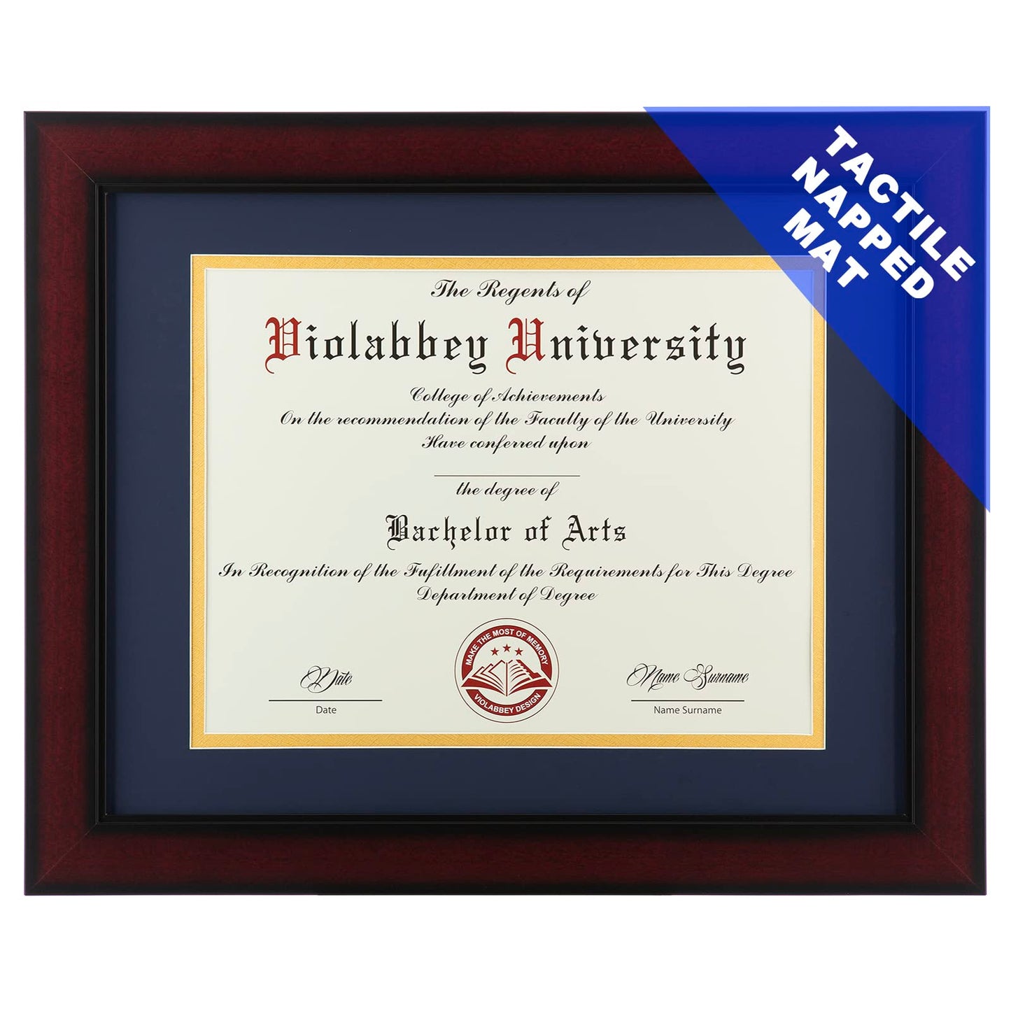 11x14 Diploma Frame with Double Mat for 8.5x11 Documents & Certificates, Smooth Cherry Wood Grain Finish, Wall Mounting & Tabletop Display, Tempered Glass