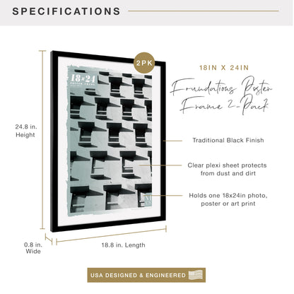 Foundation Poster Frame Traditional Brass, Vertical & Horizontal Wall Hanging Large Picture Frame for Photos, Posters & Art Prints