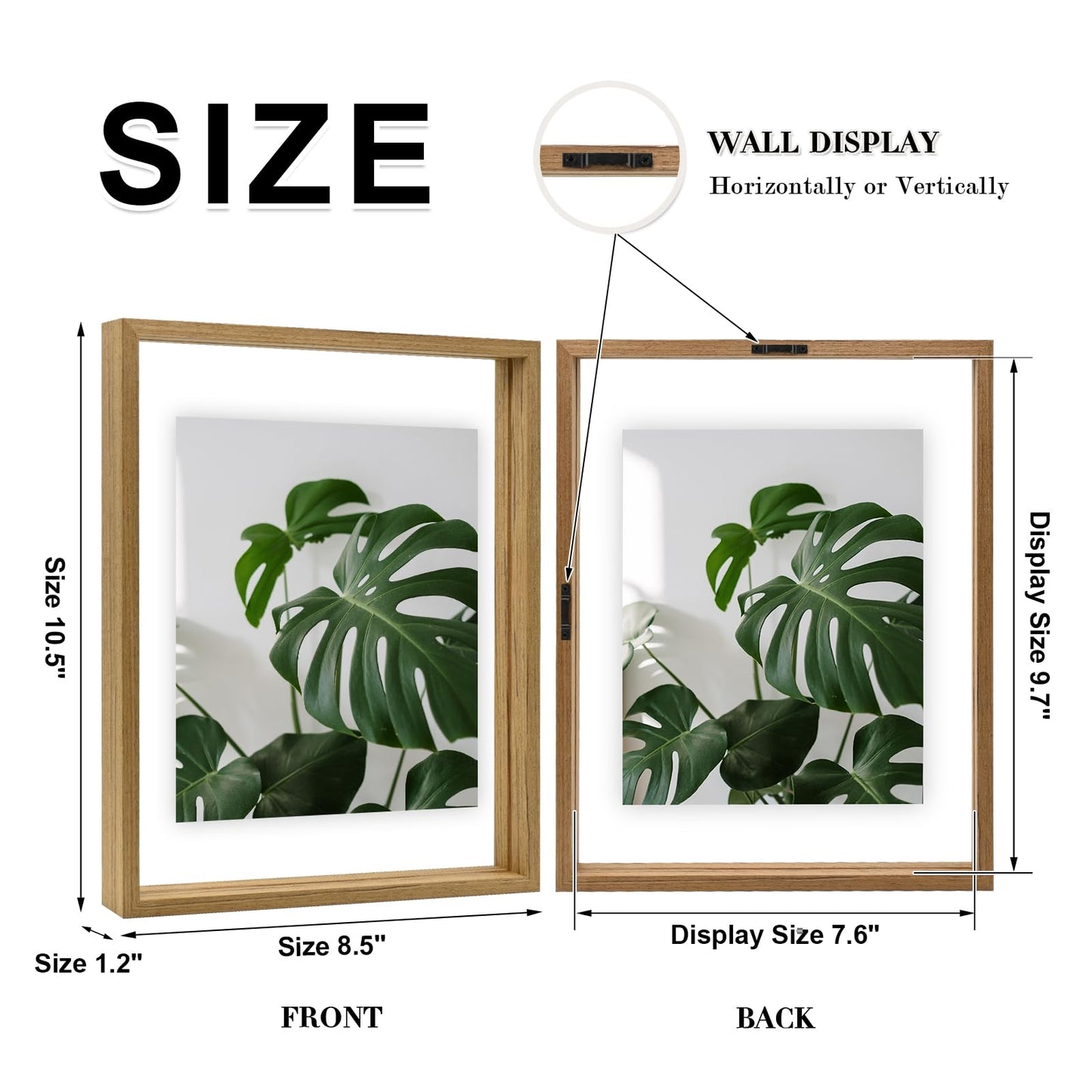 Floating Frames Set of 2, Double Glass Picture Frame, Made of Solid Wood Display Any Size Photo up to 11x14, Wall Mount or Tabletop Standing