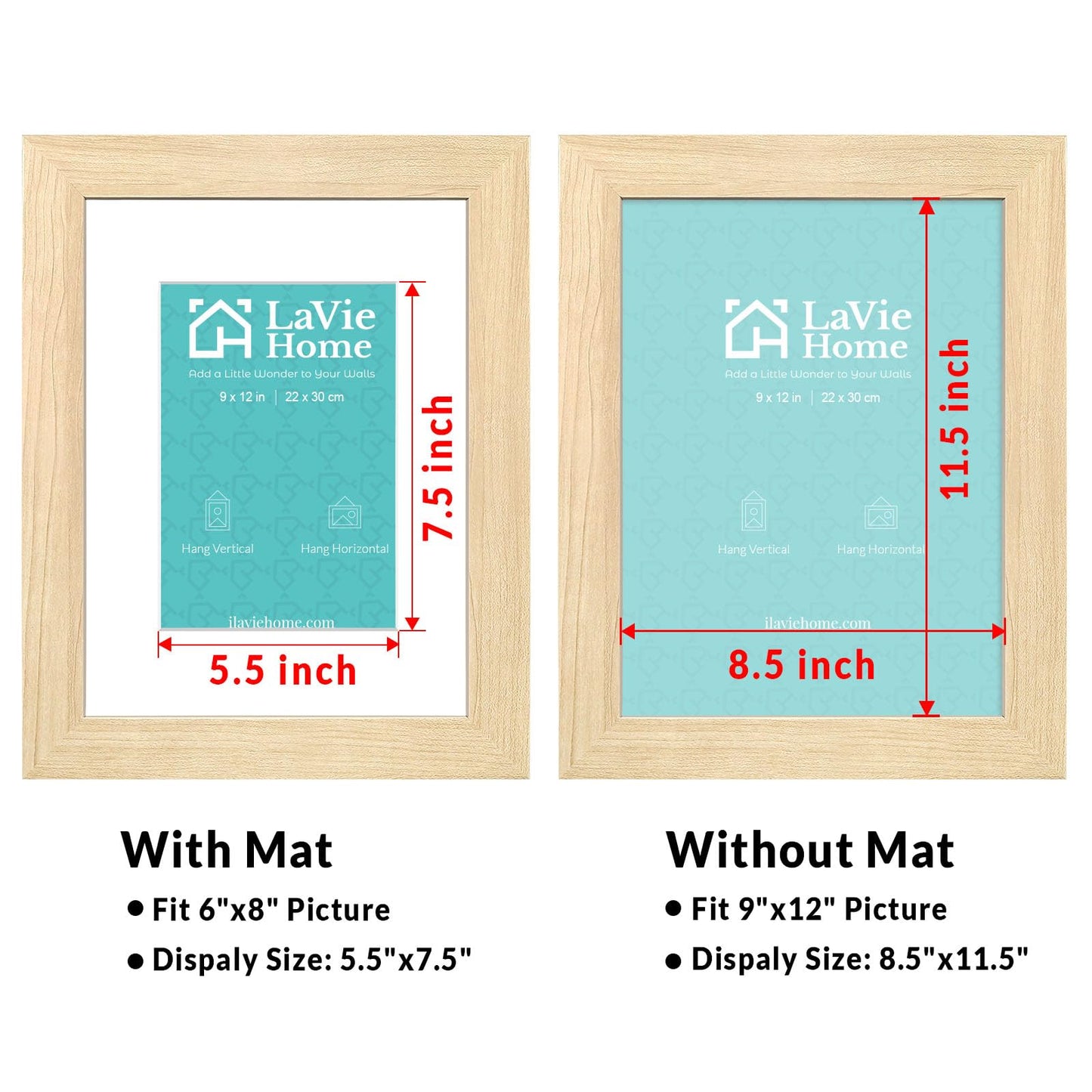 All Sizes Picture Frame, With or Without Mat, Stable and Sturdy Frame and Polished Plexiglass, Horizontal and Vertical Hanging