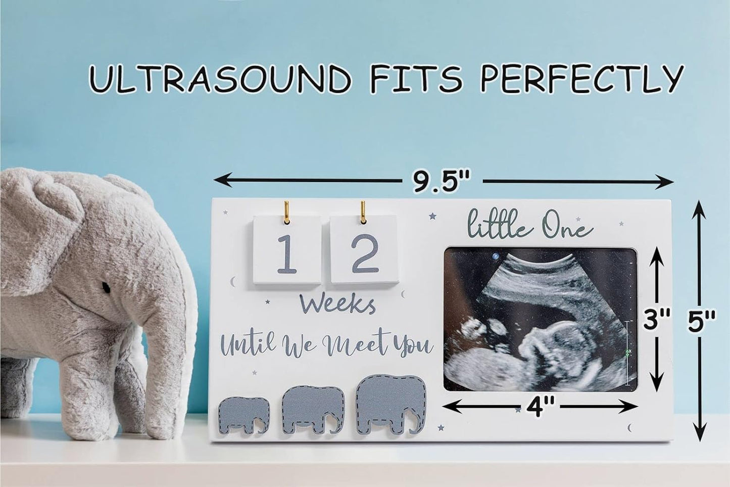 Sonogram Picture Frame, Ultrasound Photo Frame with Baby Countdown Weeks, Elephant Nursery Decor for Birth Information