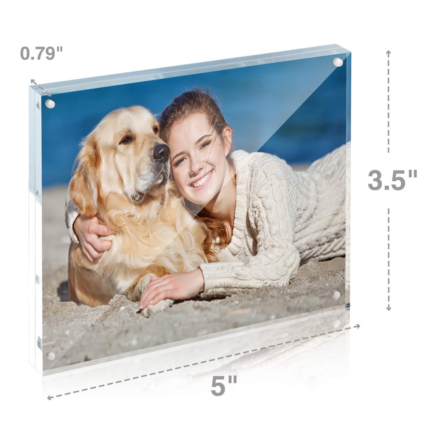 Acrylic Photo Frames Horizontal Magnet Double Sided Photo Frame with Microfiber Cloth, 12 + 12MM Thickness Clear Picture Frame Desktop Display