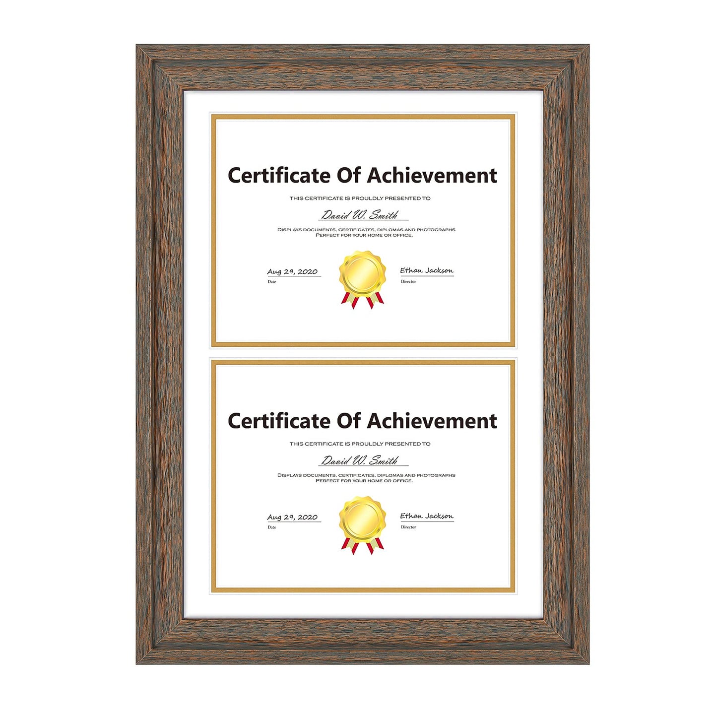 14x20 Double Diploma Frame, Black Frame to Display Double 8.5x11 Document, Solid Wood & Tempered Glass Protection