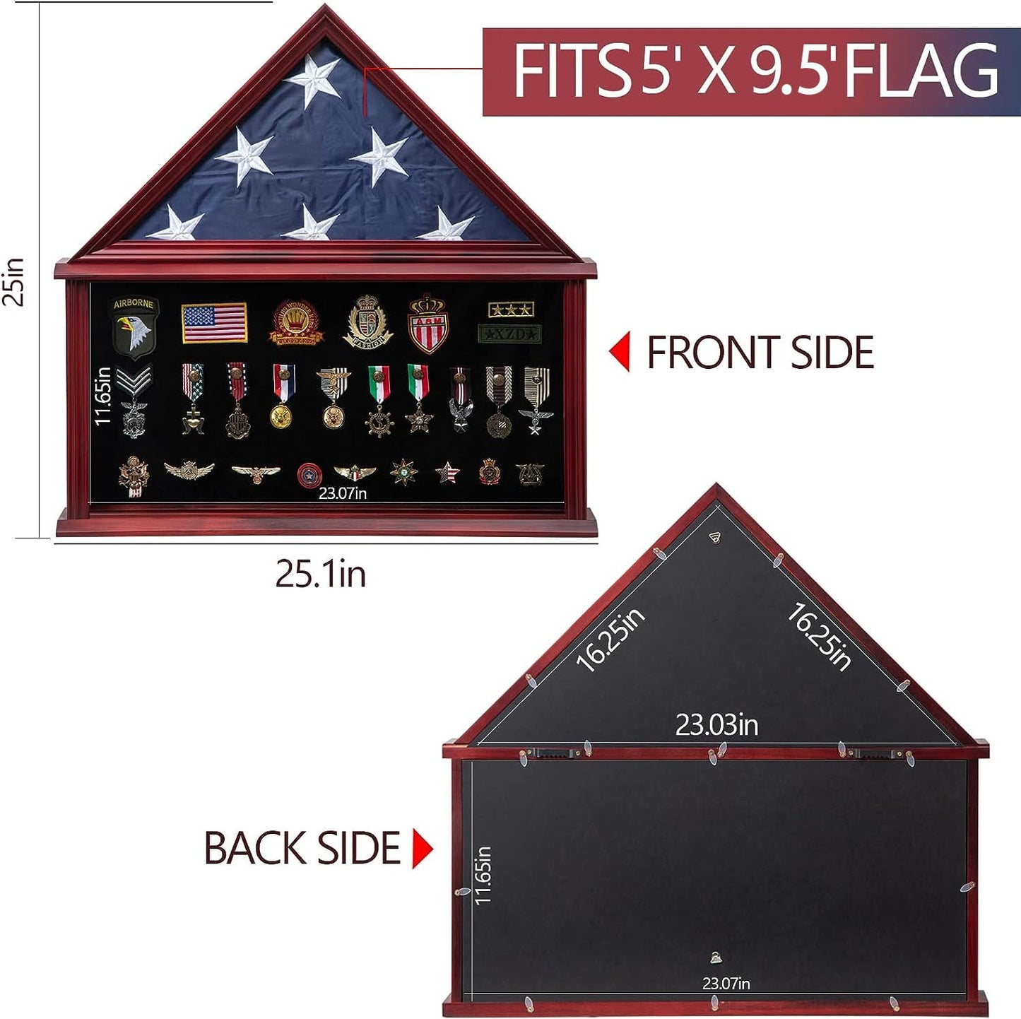 Large Military Shadow Box Solid Wood Burial Flag Display Case for American Veteran Display Fits a Folded 5'x9.5' Flag Mahogany Finish